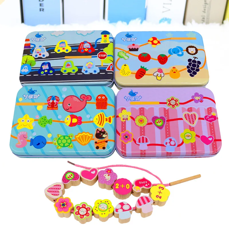 Wooden Toys Beads DIY Toys For Children String Beads Make Up Puzzle Toys - £17.62 GBP