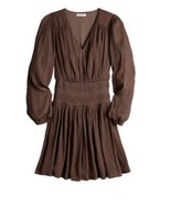 Women&#39;s Long Sleeve Smocked Mini A-Line Chocolate Brown Dress Nine West XS - €23,76 EUR