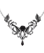 Alchemy Gothic Baroque Black Rose Pendant Crystal Teardrop Scroll Neckla... - $63.95