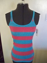 WOMEN&#39;S/JRS LILU STRETCH RIBBED TANK TOP BACHELOR BU-BLUE/PINK STRIPES N... - $9.99