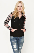 WOMEN&#39;S/JRS  LA HEARTS ZIP-UP TRIBAL KNIT SWEATER HOODIE BLACK CORAL NEW... - £25.96 GBP