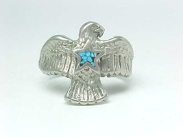 EAGLE Men&#39;s Vintage RING in Heavy SILVER Plate with Inlaid TURQUOISE - S... - $75.00
