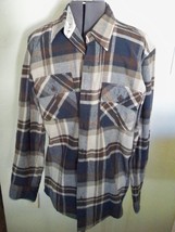 MEN&#39;S EZEKIEL 2 POCKET FLANNEL BUTTON DOWN BROWN/NAVY BLUE PLAID SHIRT N... - £35.25 GBP