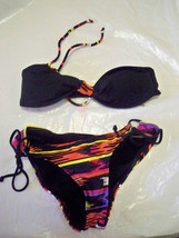 WOMEN&#39;S AEROPOSTALE BLACK/MULTI STRIPED BOTTOM BIKINI SWIMSUIT TWO PIECE... - £26.14 GBP