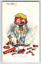 4th Of July Postcard  Boy With Eye Patch Cat Fireworks Gene Carr 1907 Rotograph - £12.33 GBP