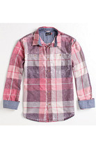 Men&#39;s Modern Amusement Rob Burnout Button Up Shirt Woven BURGUNDY/PINK New $54 - £29.08 GBP