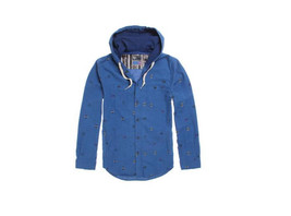 MEN&#39;S GUYS MODERN AMUSEMENT MINI ETHNIC HOODED L/S WOVEN TEE T SHIRT BLU... - $44.99