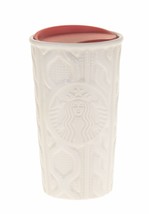 Starbucks Cable Knit Sweater Ceramic Tumbler Traveler Mug White 10oz Siren Logo - £37.60 GBP