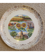 Collector Plate State of KANSAS 10&quot; Gold Rim Capitol Beef Sunflower - $6.94