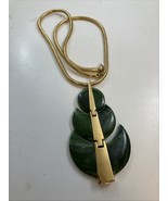 Crown Trifari Signed Chunky Green Lucite Bar Pendant Snake Chain Necklac... - $87.07