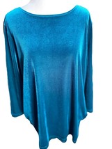 Susan Graver GREEN Velour Stretch Top Blouse Women’s Size Large 3/4 Sleeve Soft - £18.87 GBP