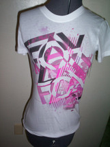 Women&#39;s Fox Racing Crew Neck Tee T Shirt White W/ Geometric Pink Lines New $23 - £11.98 GBP