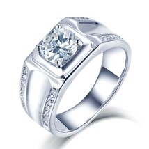 1.7 Carats Coupe Ronde Moissanite Alliance pour Homme 18K or Blanc Fini - £94.93 GBP