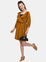 Women&#39;s Mustard Ruffled Mini, Puff sleeves Western Dress Cocktail Party - £22.74 GBP