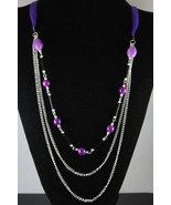 NEW!!! Purple Beaded Chain 3 row Silk Ribbon Handcrafted Necklace  - £4.73 GBP
