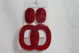 Earrings (New) Calin - Oval Acrylic - Marbled Reds - Posts 3&quot; Drop - £5.62 GBP