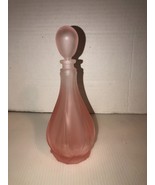 Pretty Vintage Frosted Pink Glass Perfume Bottle With Glass Stopper 7&quot; Tall - $25.80 CAD