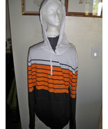 MEN&#39;S GUYS AEROPOSTALE AERO LIGHTWEIGHT ORANGE/GRAY STRIPED FLEECE HOODI... - £31.46 GBP