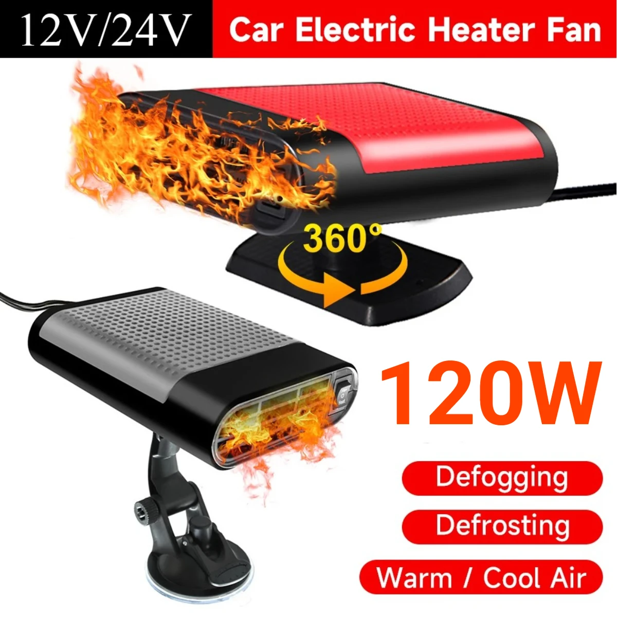 12V/24V 120W Car Heater Electric Cooling Heating Fan Windshield Defogger - £10.58 GBP+