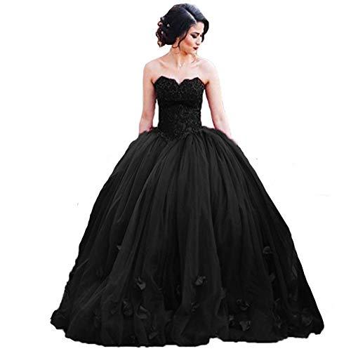 Plus Size Long Ball Gown Tulle Floral Beaded Lace Formal Prom Dress Black US 22W