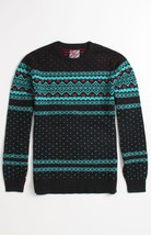 Men&#39;s Guys Modern Amusement Black Asher Jacquard Crew Sweater New $58 - £36.53 GBP