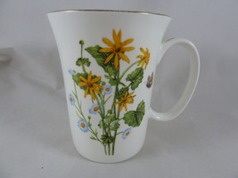 Gracie Botanic Flower Bone China 12 Oz. Mug 4.5” Cup Yellow &amp; Blue Wildflowers - £6.22 GBP