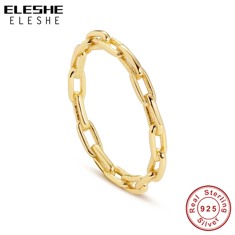 ELESHE Authentic 925  Silver Chain Rings with 18K Gold Plated Stackable ... - $25.92