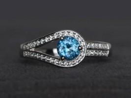 1CT London Blue Topaz &amp; Zircon Promise Ring for Women in 14K White Gold over - £65.13 GBP