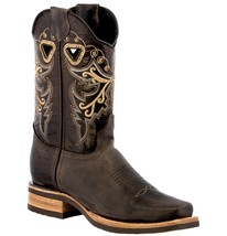 Womens Classic Cowboy Boots Dark Brown Real Leather Square Toe Botas Vaq... - $79.99