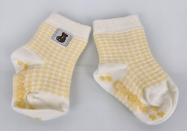Vintage Carters Baby Socks Yellow White Plaid Teddy Bear Just One Year 0... - $13.85