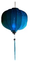 Vietnamese Silk &amp; Bamboo Lampshade/Lantern (20 inch / 50cm) (Blue) - £42.08 GBP+