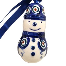 Boleslawiec Polish Pottery Christmas Ornament Snowman Blue White Polka Dot Xmas - £26.32 GBP
