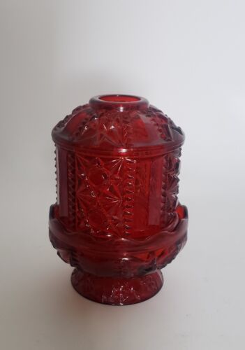 Vintage Ruby Red Flash Indiana Glass Stars and Bars Fairy Lamp Candle Holder - $23.95