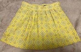 Mk  Zara Basic Pleated Yellow Jacquard Mini Skirt Size XS Geometric with Pockets - £14.94 GBP