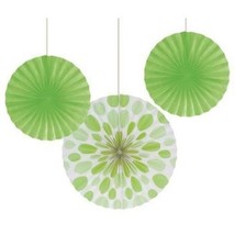 Lime Green Polka Dot &amp; Solid Paper Fans 3 Pack 1 16&quot; &amp; 2 12&quot; Party Decor... - £14.38 GBP