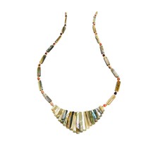 Bib Necklace Natural Abalone Mother Of Pearl Necklace 20 inches Beaded Vintage - £36.13 GBP