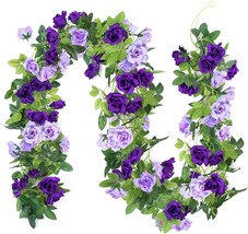 Kisflower 3Pack Artificial Rose Flower Garland, 23.7Ft Fake Vines Silk, Purple - £30.03 GBP