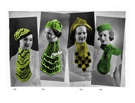 1930s Caps or Hats and Scarf Sets of 8 Knit patterns - (PDF 7365) - $6.00