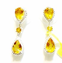 Gold Citrine Pear &amp; Round Dangle Earrings, 925 Sterling Silver, 3.70(TCW) - £31.89 GBP