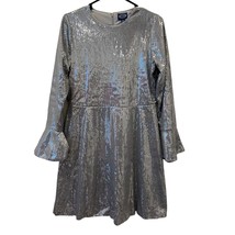 New Scoop Dress Medium Silver Sequin Fit N Flare Evening Cocktail Party ... - $17.99