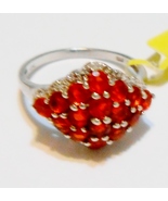 Fire Opal Round &amp; Diamond Cocktail Ring, Platinum / Silver, Size 8, 1.30... - $2,274.71 MXN