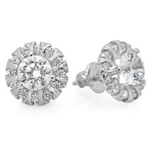 1.20CT Round Simulated Diamond Halo Stud Earrings 14k White Gold Plated Silver - £58.69 GBP