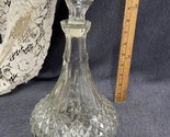 Vintage Clear Glass Decanter Diamond Point W/ Stopper 10&quot; Tall - £11.87 GBP