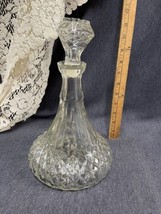 Vintage Clear Glass Decanter Diamond Point W/ Stopper 10" Tall - $14.85