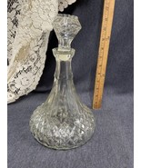 Vintage Clear Glass Decanter Diamond Point W/ Stopper 10&quot; Tall - £11.73 GBP