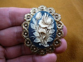 (cm79-15) rose FLOWERS Roses navy blue CAMEO flower Pin Pendant Jewelry NECKLACE - £26.98 GBP