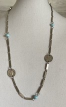 1960’s Mexico 5 Centavos Coin Pendant Link Necklace Blue Beads 30” - £14.83 GBP