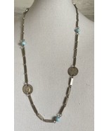 1960’s Mexico 5 Centavos Coin Pendant Link Necklace Blue Beads 30” - £14.93 GBP