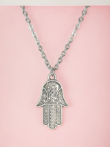 Hamsa Hand Minimalist Pendant Charm Necklace Silver Tone 18&quot; - £3.91 GBP