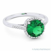 1.19 ct Lab-Made Emerald &amp; Diamond Halo 14k White Gold Promise Anniversary Ring - £268.92 GBP